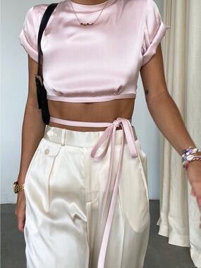 Orseund Iris Blush Pink Cropped Tie-Back Top